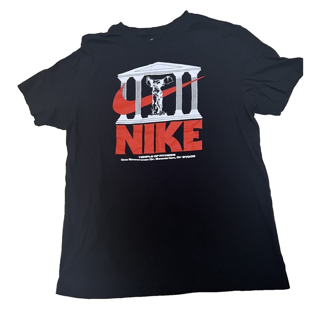 Nike Men Shirt L Black Logo Temple Of Fitness Graphic Short Sleeve Crew Neck